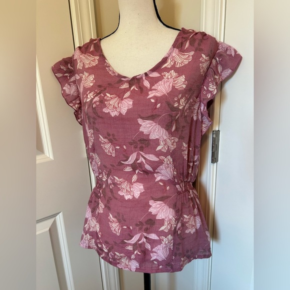 Floral Ruffle short Sleeve Top - Pink - Picture 1 of 5
